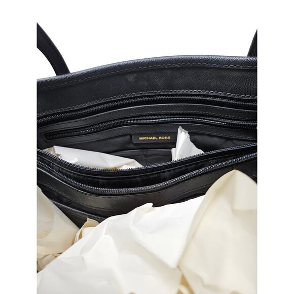 MICHAEL KORS Jet Set Saffiano Leather Black Tote Bag Career Minimalist Classic - Picture 6 of 6